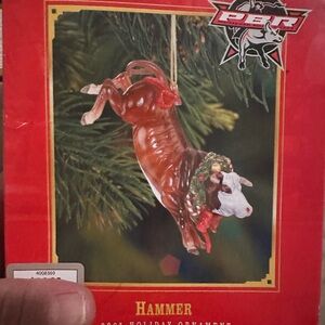 PBR Bull Holiday Ornament - Brown and White “Hammer”